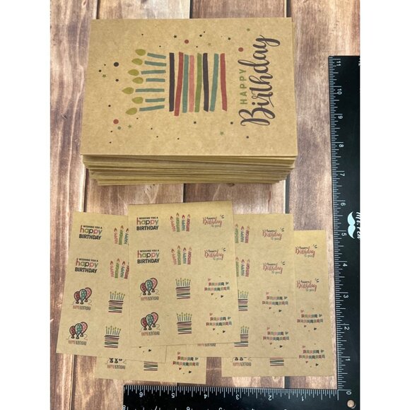 31 Brown Kraft Happy Birthday Cards Set With Envelopes & Stickers - Picture 7 of 7